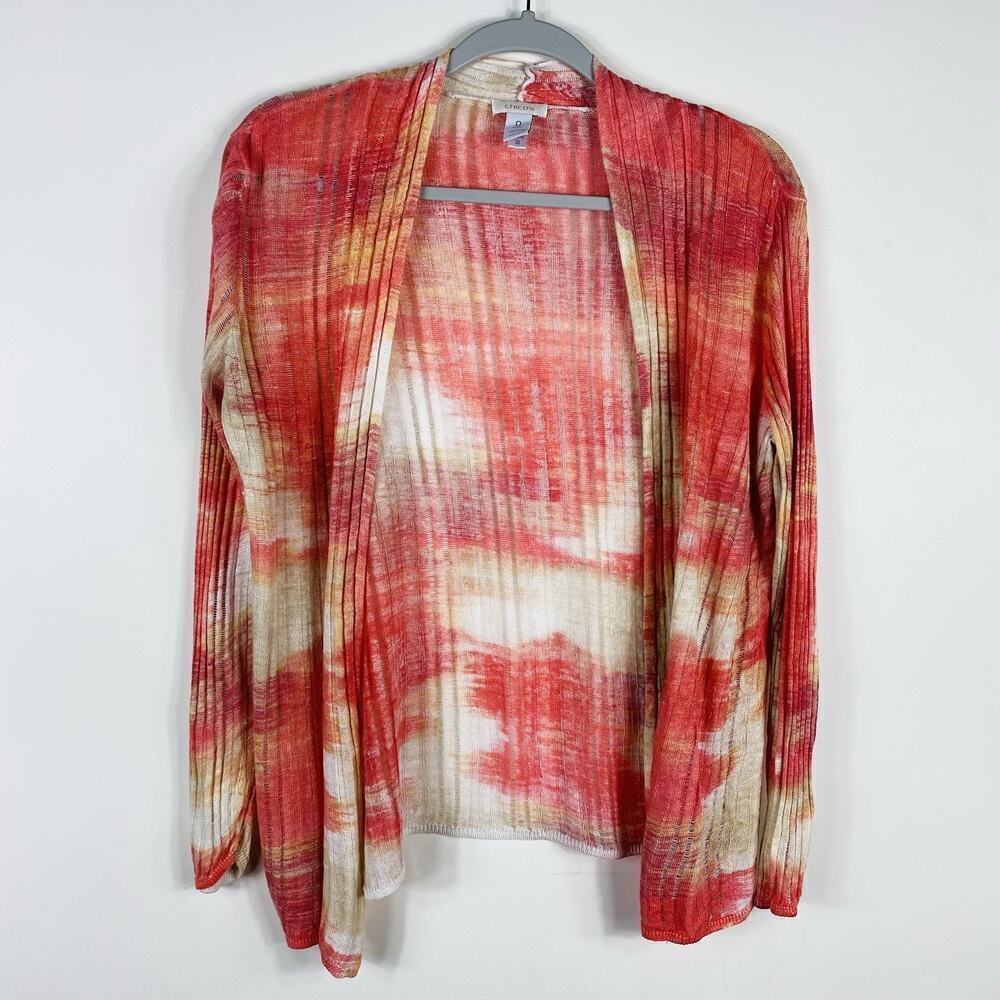Chico's Size Small 4 0 Linen Blend Open Lightweight Topper Cardigan Pink